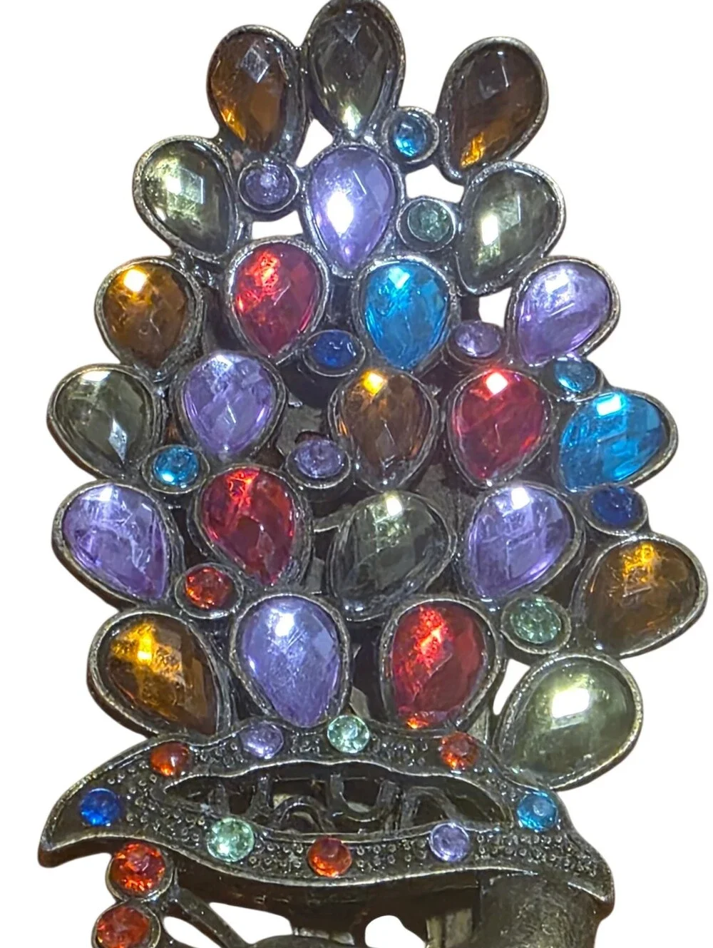 Vintage Multicolor Faux Jeweled Peacock Metal Hairclip EUC
